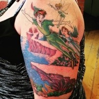 Colorful cartoon style Peter Pan tattoo