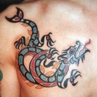 Colorful chinese dragon tattoo on chest