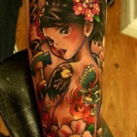 colorato carina geisha tatuaggio da Andy Walker