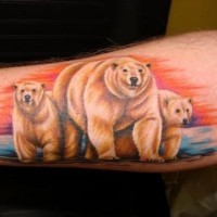 Colorful family of polar bears tattoo