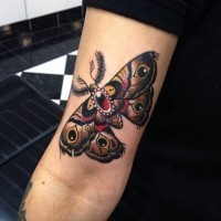 Colorful ink moth tattoo for lady