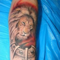 Colorful lion head tattoo on arm