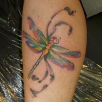 Tatuaje en la pierna, libélula acuarela bonita