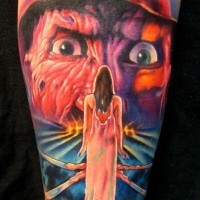 Colorful nightmare on elm street 3 tattoo by paul acker