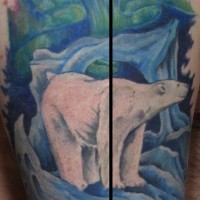 Colorful polar bear and aurora borealis tattoo