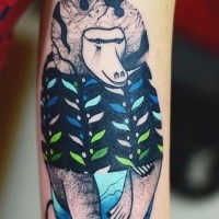 Tatuagem braço colorido psicodélico olhando de macaco engraçado