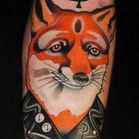 Colorful red fox tattoo by Adriaan Machete