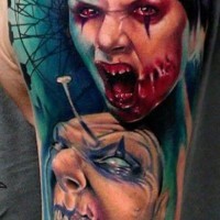Colorful scary zombie tattoo