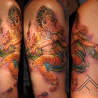 Colorful shoulder tattoo of Hinduism elephant God