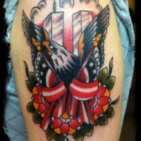 Colorful traditional style memorial tattoo
