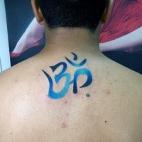 Colorful upper back medium size tattoo of Asian symbol