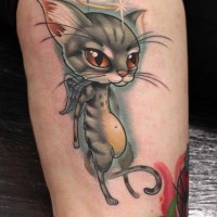 Coloured cat angel tattoo