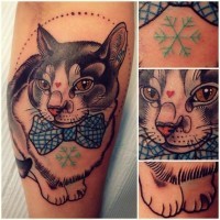 Coloured cat tattoo by Katie Shocrylas