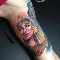 Coloured egyptian queen tattoo by Fabian de Gaillande