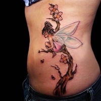 Coloured faerie tattoo in japanese style