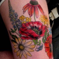 Coloured flowers tattoo for women