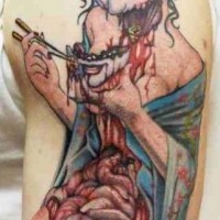 Coloured geisha zombie tattoo