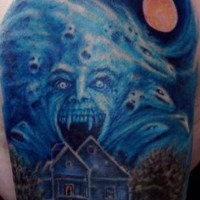 colorato fantasmi di casa orrore tatuaggio