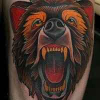 Coloured head snaling bear tattoo
