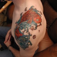Farbiges Koi-Fisch Tattoo an der Schulter