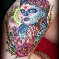 Coloured mexican skull girl tattoo