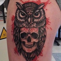 Coloured skull and owl tattoo by ILOna