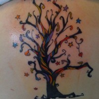 Coloured stylized tree tattoo