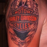 Coloured symbol of Harley Davidson tattoo