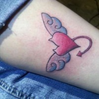 Coloured winged demon heart tattoo