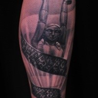 Cool black and white old statue with stars on leg