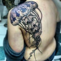 Cool black jellyfish tattoo on back