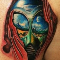 Cool colored tattoo of big alien face