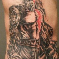 Cool comic books like colored evil barbarian warrior on side zone tattoo