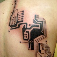 Cool computer electronic circuit geek tattoo on back