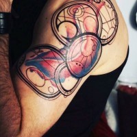 Cool designed big colored geometrical upper arm tattoo