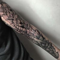 Cool fantasy style colored big sleeve tattoo of dragon