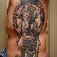 Cool ganesha and hindu symbols tattoo on ribs