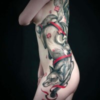 Cool idea of fox tattoo by Shawn Hebrank