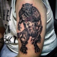Cool illustrative style shoulder tattoo of evil werewolf
