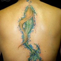 Cool mermaid tattoo on back for girls
