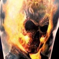 Cool natural looking and colored Ghost rider tattoo on shoulder