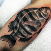 Cooler natürlich aussehender detaillierter und bunter Fisch Tattoo am Arm