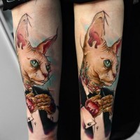 Cool natural looking man like cat tattoo on forearm