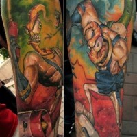Tatuaje en el antebrazo, Earthworm Jim divertido de dibujos animados