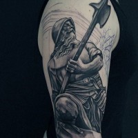 Cool painted unfinished black ink detailed medieval warrior tattoo on arm
