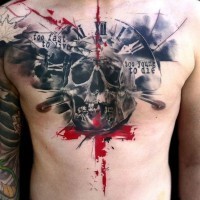 fresco cranio polka spazzatura tatuaggio su petto