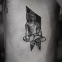 Creative dot style side tattoo of Buddha statue