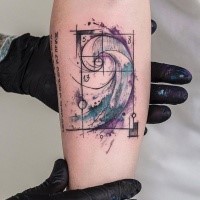 Creative watercolor style forearm tattoo of vortex with geometrical figures