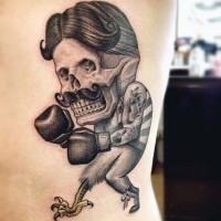 Creepy colored funny monster boxer tattoo on side