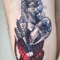 Olhar assustador pintado por Joanna Swirska tatuagem de gato com crânio animal
